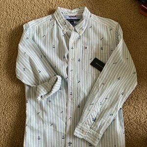 Boys Colorful Striped Tommy Hilfiger Anchor Long Sleeve Button Down Shirt NWT